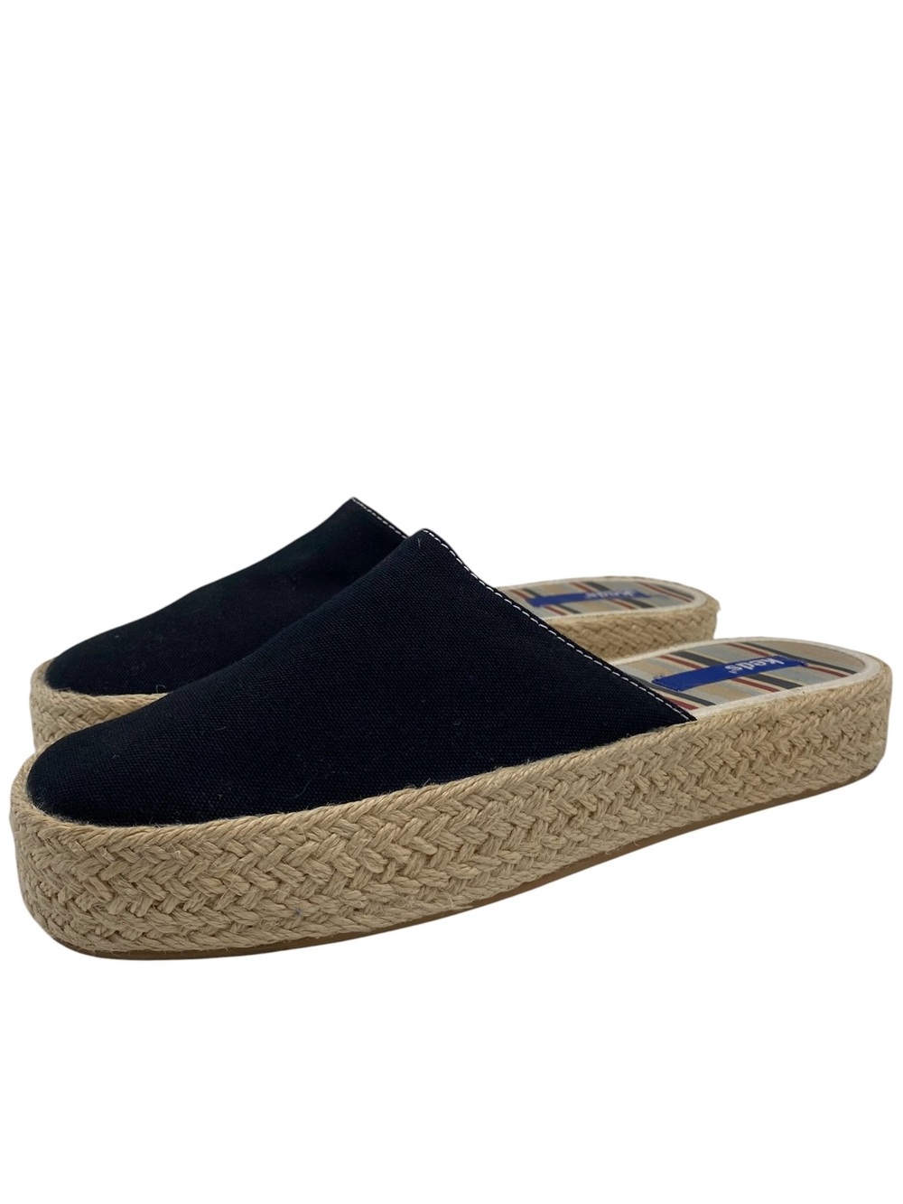 Keds Womens Shoes Leather Mules Sz 9 Black Canvas Espadrille Casual Slip On Flat